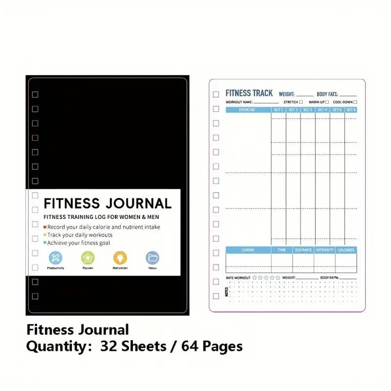 Nutrition Fitness Plan - スパイラルノート 毎日の運動と栄養計画表 32枚 フィットネスジャーナルノート ライティングパッド オフィス学用品