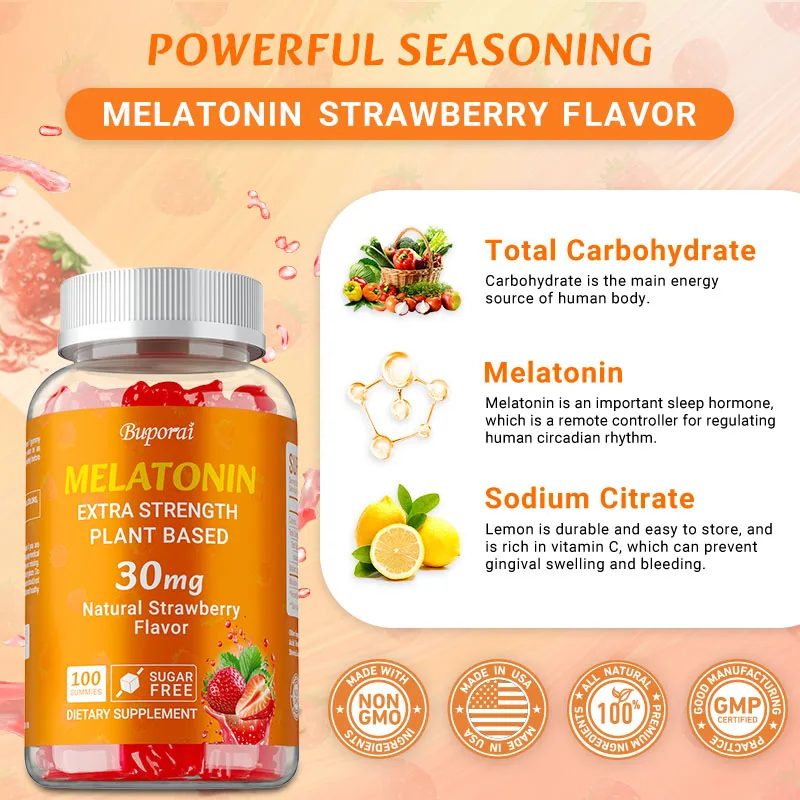 Melatonin Sleep Gummy - メラトニン 30mg - 心を落ち着かせ、ストレスを軽減し、抗酸化作用があり、不眠症を改善し、睡眠の質を向上させ、免疫力を高めます。