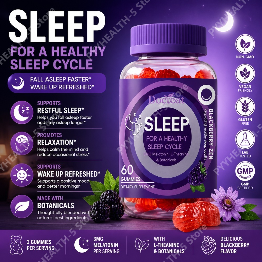 Melatonin Sleep Gummy - ドクテート スリープグミ 3mg メラトニン配合、L-テアニン、カモミール花エキス入り、60グミ、30回分、人工着色料不使用