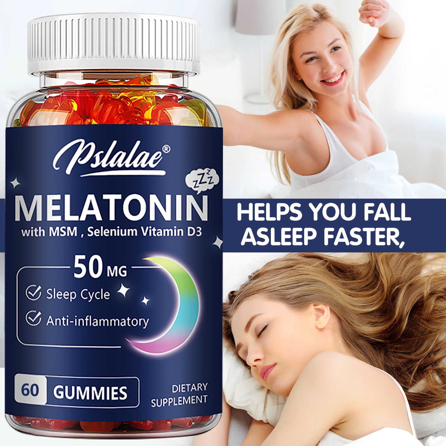 Melatonin Sleep Gummy - メラトニン グミ 50mg - 不安、ストレス軽減、睡眠改善、不眠症、体内時計の調整に役立ちます（大人と子供向け）