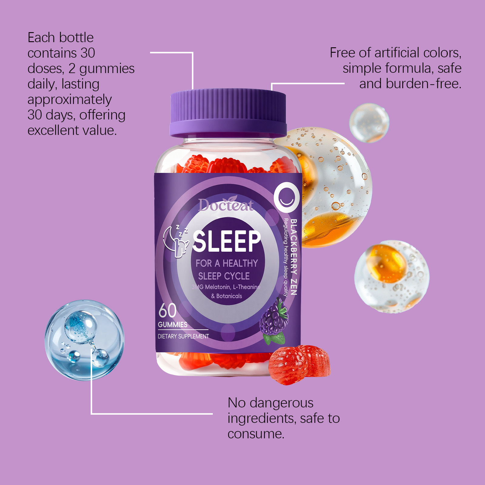メラトニン+L-テアニン配合カモミールエキス入りシュガーフリ - Melatonin Sleep Gummy のレビューと価格