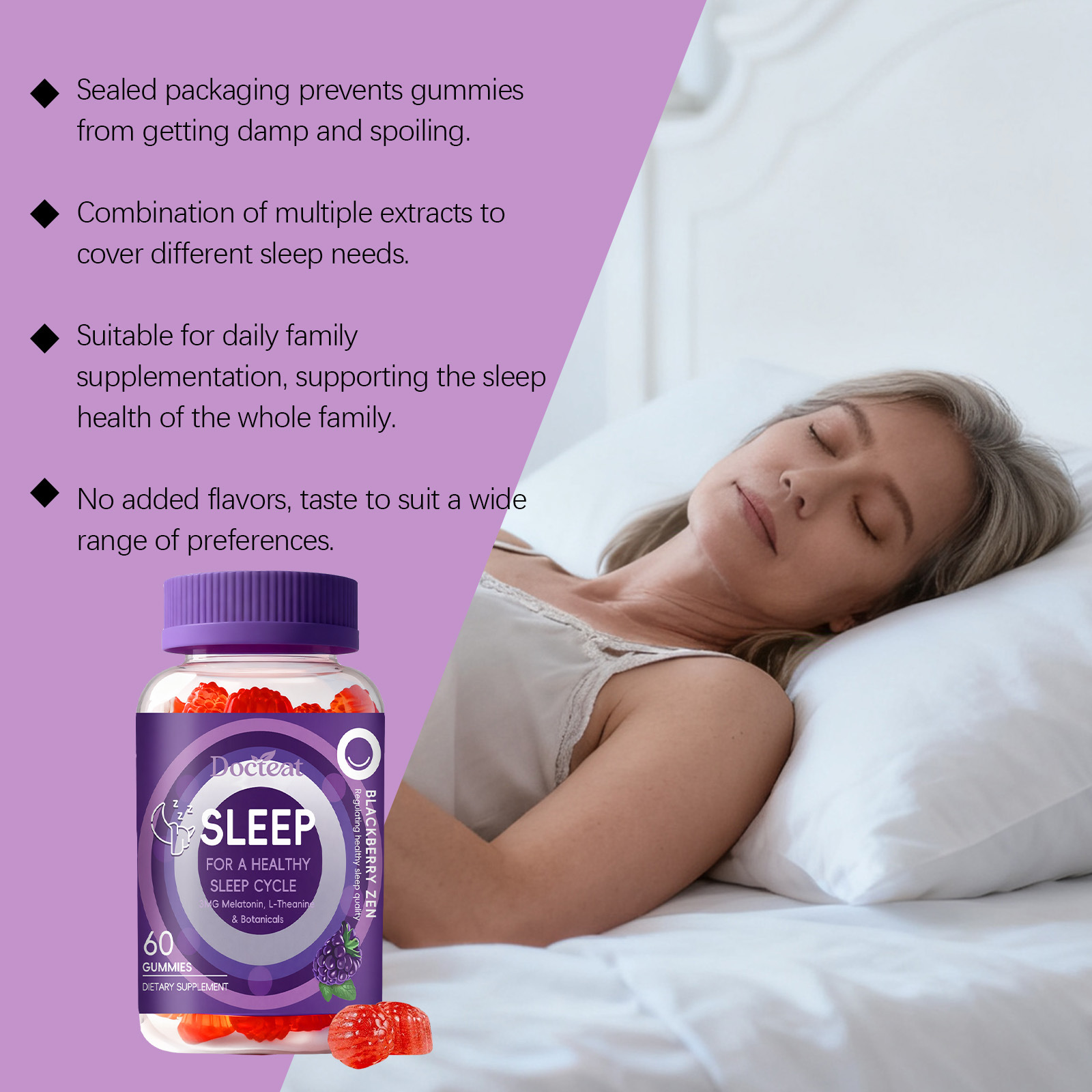 メラトニン+L-テアニン配合カモミールエキス入りシュガーフリ - Melatonin Sleep Gummy のレビューと価格